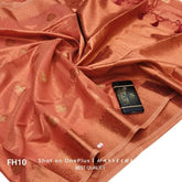 Festive Peach Silk - Linen Saree with Copper Zari Work - Saree - Aakritee - S10601